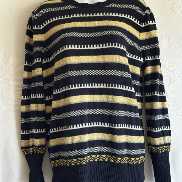 LOFT Striped Sweater in Black and Gold, Relaxed Fit, Cozy, Festive,Retro - Picture 10 of 13